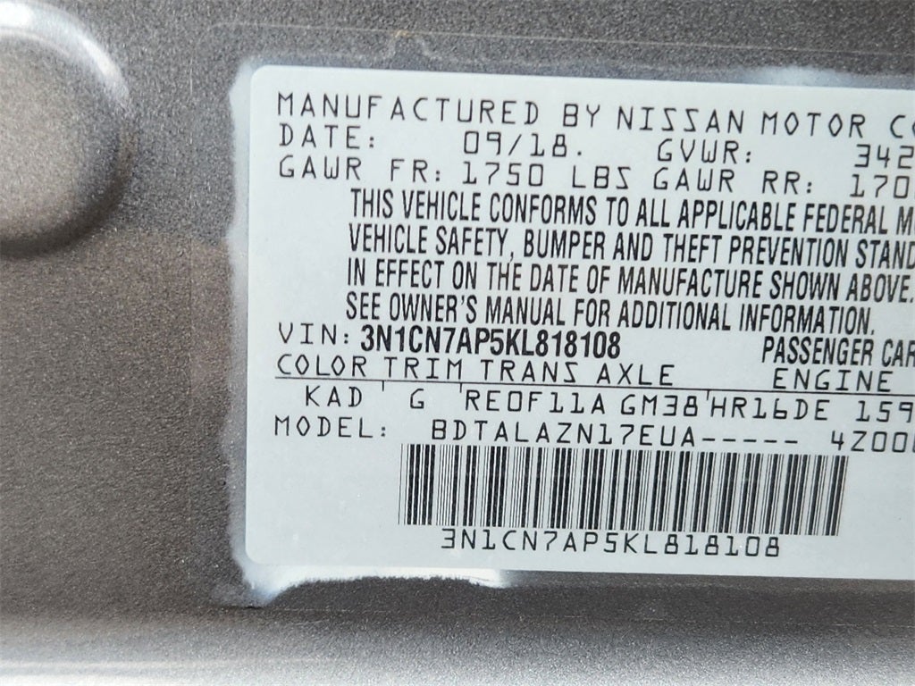 2019 Nissan Versa 1.6 S+