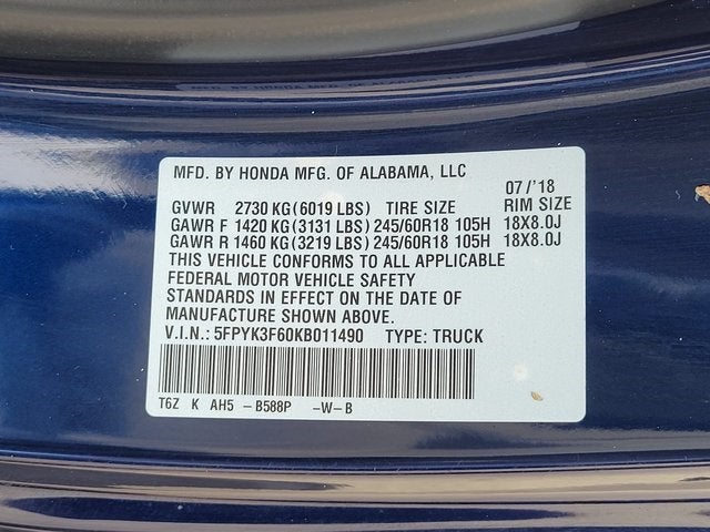 2019 Honda Ridgeline RTL-T